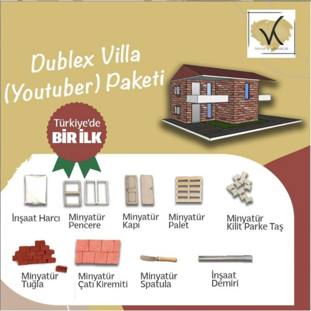 Minyatür Tuğla ile 2 Katlı Minyatür Ev Kendin Yap Hobi Kit Paketi, Dublex Villa Paketi Maket Fiyatı