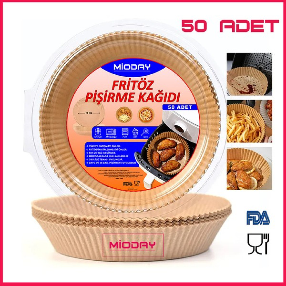 Mioday Air Fryer Fritöz Pişirme Kağıdı Yağlı Kağıt Her Marka Uyumlu 50 Adet - Açık Kahverengi Pişirme Kağıdı Fiyatı