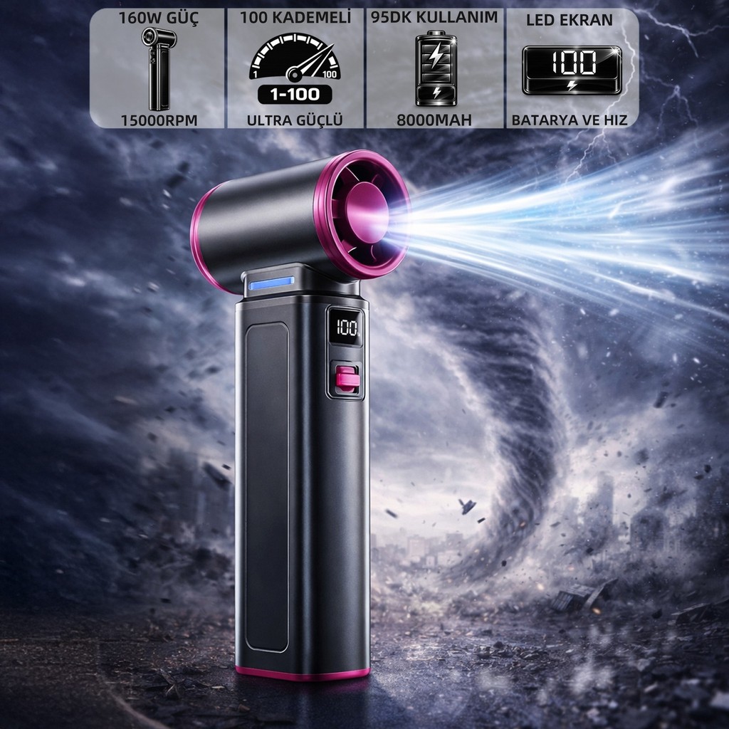 Mioji AD72 Pro 8000MAH 150000RPM Taşınabilir Güçlü Hava Üfleme Cihazı - Gri - Silver Diğer Fiyatı