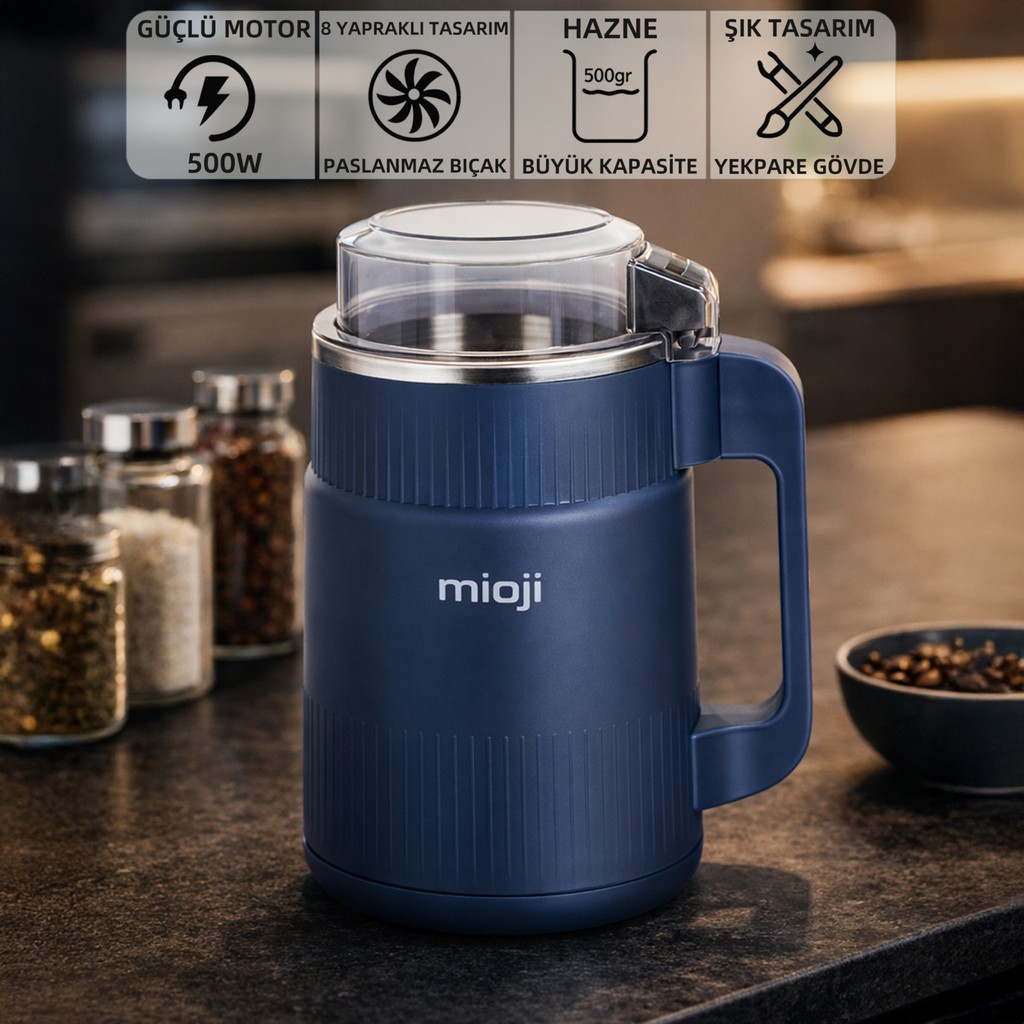 Mioji CG34 500W Paslanmaz Çelik Bıçak Kompakt Baharat ve Kahve Öğütücü Mavi Tuz, Şeker, Baharat Fiyatı