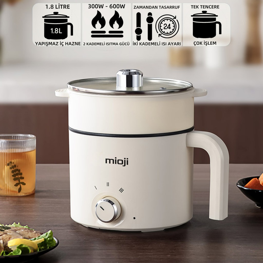 Mioji EP35 600W 1.8L Çok Fonksiyonlu Buharlı Elektrikli Pişirici - Beyaz Plastik Malzeme Diğer Fiyatı