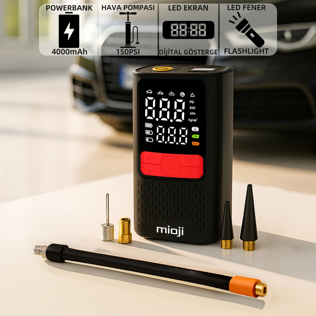 Mioji Mio 11C 4000mAh Taşınabilir Hava Pompası + Powerbank - Taşıma Çantası Hediye Taşınabilir Şarj Cihazı - Powerbank Fiyatı