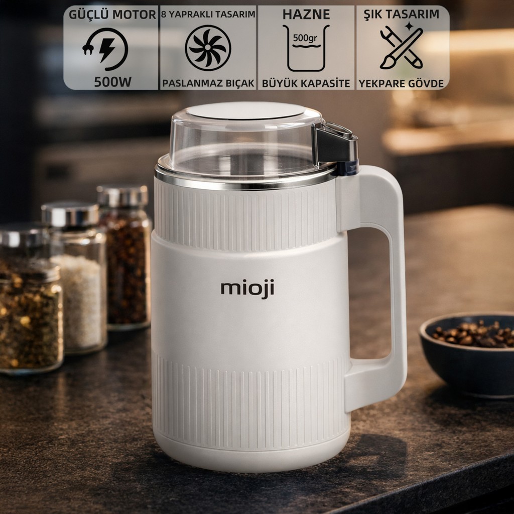 Mioji Mio CG34 500W Paslanmaz Çelik Bıçak Kompakt Baharat ve Kahve Öğütücü Beyaz Tuz, Şeker, Baharat Fiyatı