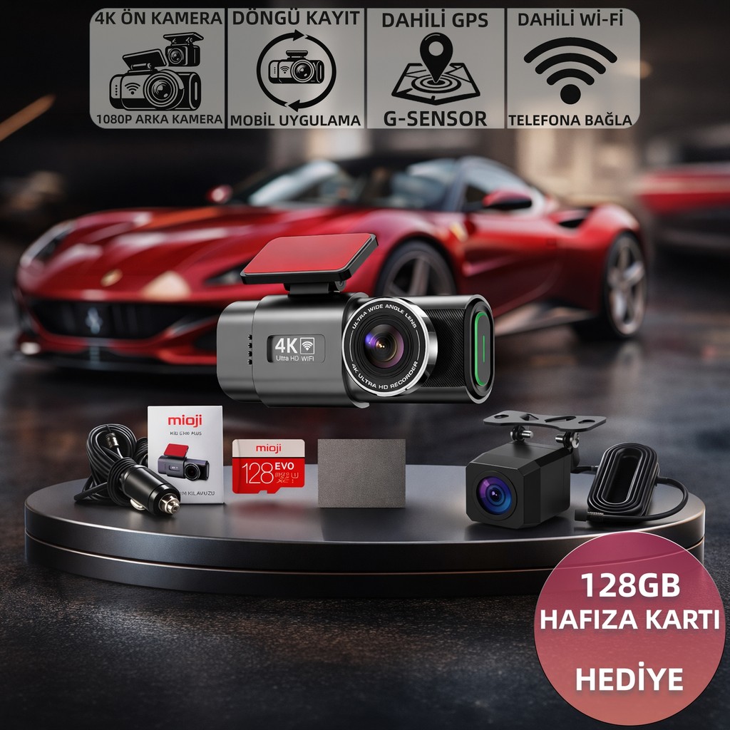 Mioji Mio G300 Plus 4K GPS G-Sensör Gece Görüşü Wifi Arka-Ön Araç Içi Kamera (128GB Hafıza Kartı Hediye) - Gri Diğer Fiyatı