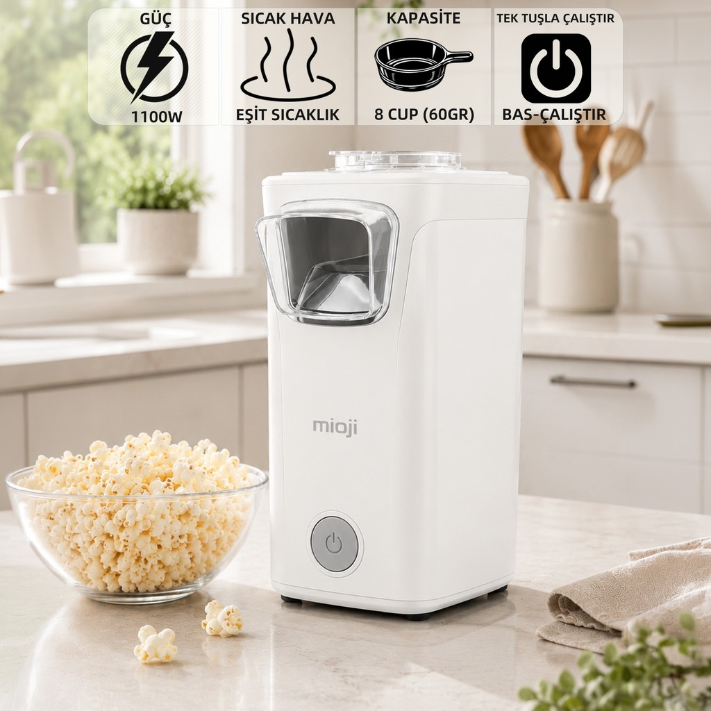 Mioji Mio Popx1 Yağsız Kompakt Mısır Patlatma Makinesi - Beyaz Mısır Patlatma Makineleri Fiyatı