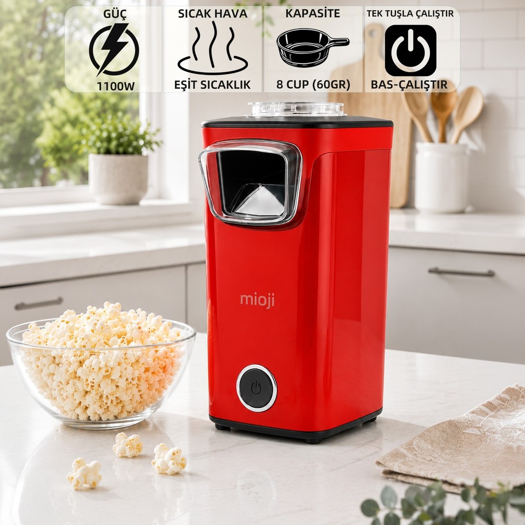 Mioji Mio Popx1 Yağsız Kompakt Mısır Patlatma Makinesi - Kırmızı Mısır Patlatma Makineleri Fiyatı