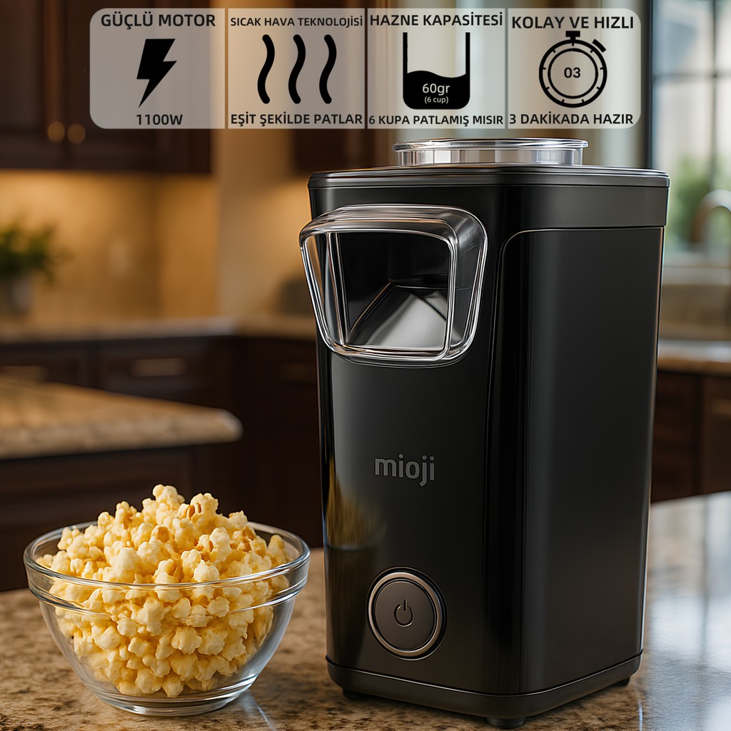 Mioji Mio POPX1 Yağsız Kompakt Mısır Patlatma Makinesi - Siyah Mısır Patlatma Makineleri Fiyatı