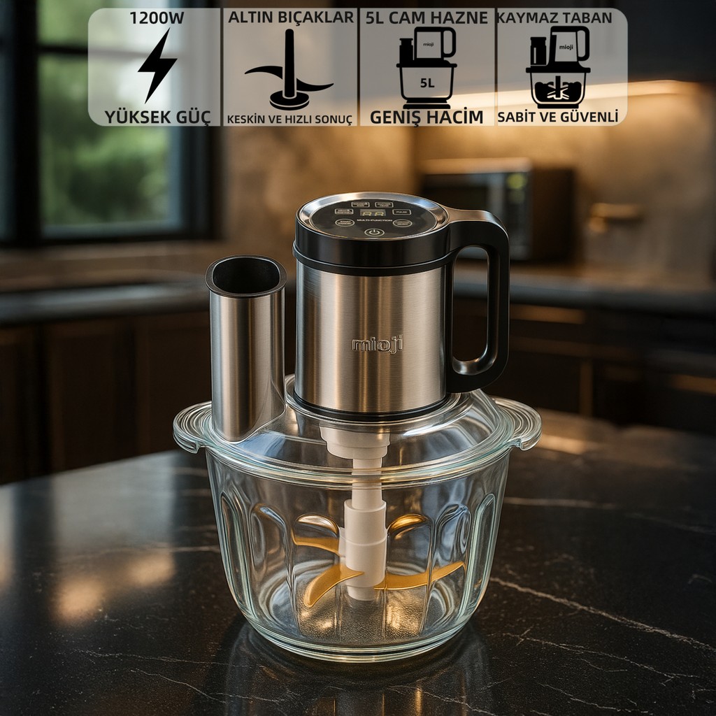 Mioji MX20 1200W 5 Litre Büyük Cam Hazneli Et Kıyma Makinesi Sebze Rondo Blender Doğrayıcı - Inox Blenderler Fiyatı