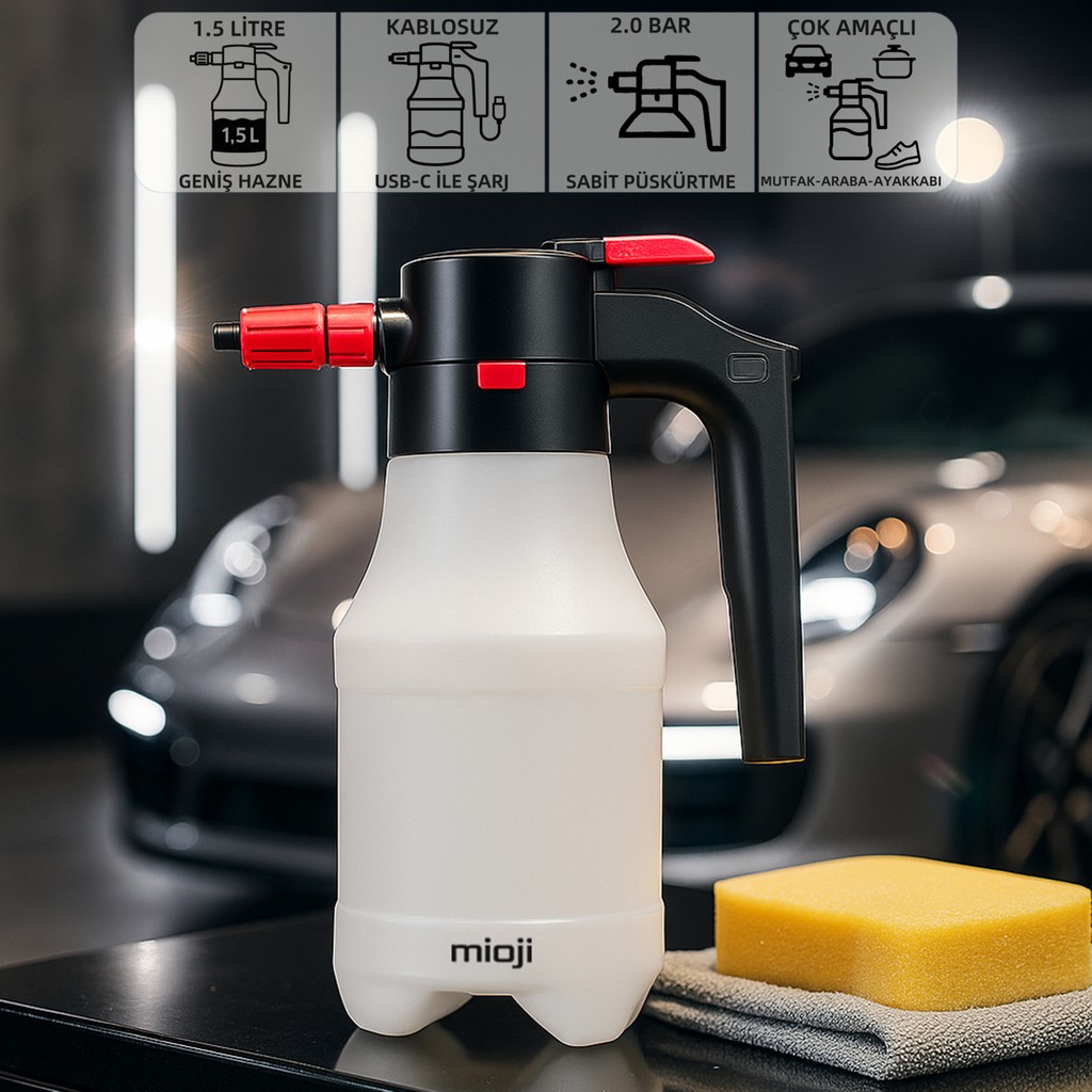 Mioji SPR1 Otomatik 1.5L Yüksek Basınçlı Araç Yıkama Köpük Püskürtme Pompası - Beyaz Diğer Fiyatı