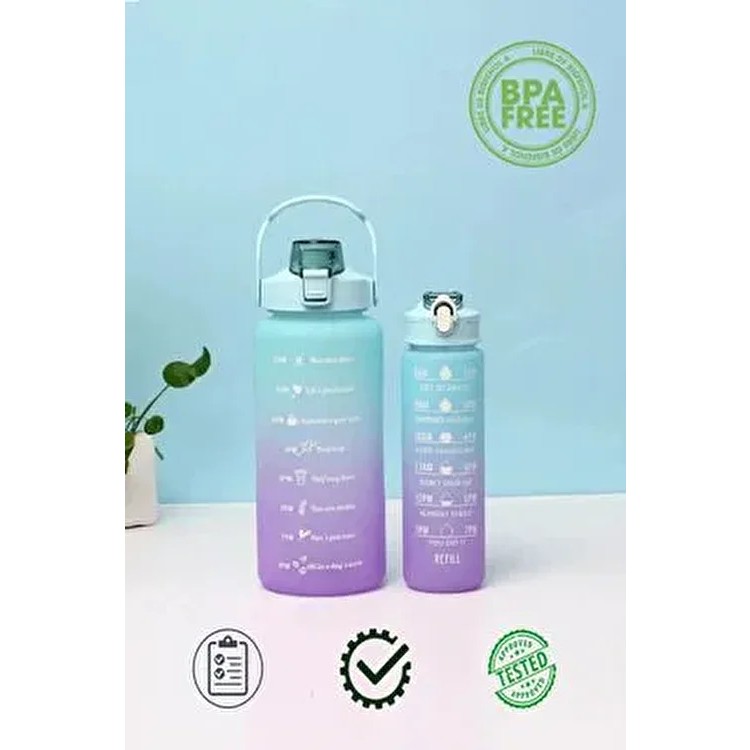 Miomi Motivasyonel Sporcu Su Matarası Seti 2lt ve 0,9lt Mavi Plastik Malzeme ile Taşınabilir ve Dayanıklı Diğer Fiyatı