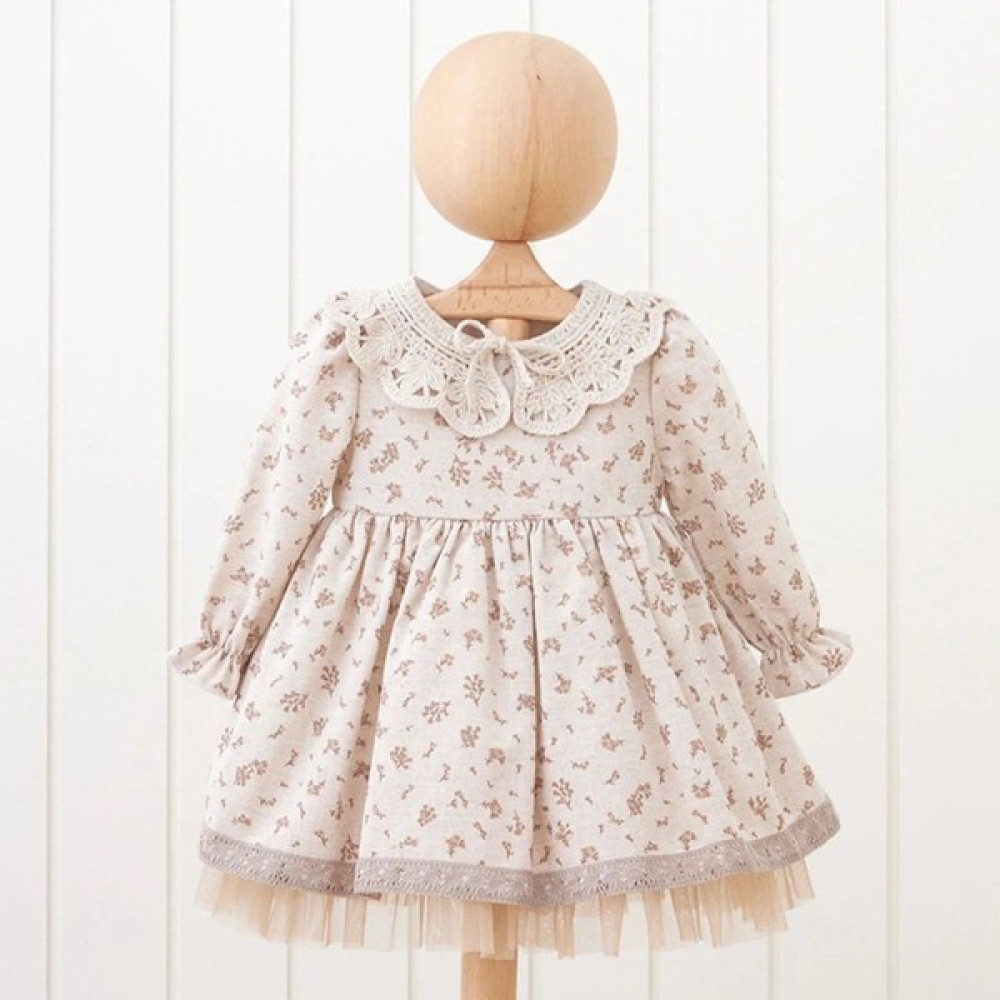 Miomini Baby 3883MN Kız Bebek Yakalı Natural Elbise Bebek Elbisesi Fiyatı