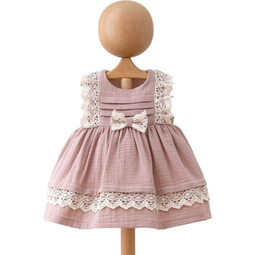 Miomini Baby 3893MM Kız Bebek Müslin Kolsuz Gül Kurusu Elbise Bebek Elbisesi Fiyatı