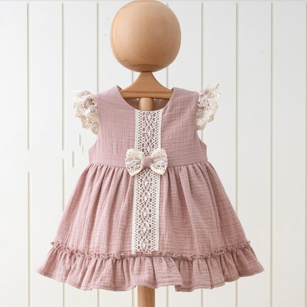 Miomini Baby Çiçekli Müslin Kız Bebek Elbisesi Pembe Bebek Elbisesi Fiyatı