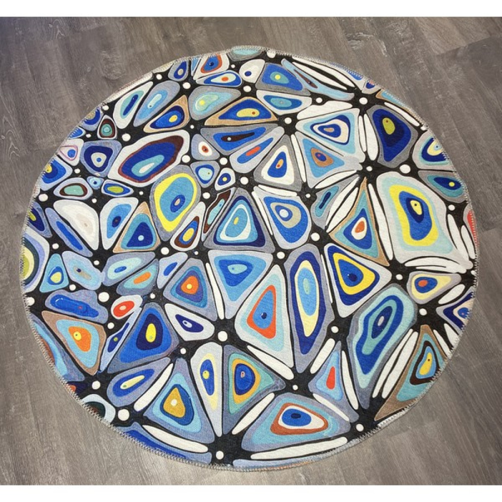 Mira 841 Soyut Desenli Çok Renkli Dekoratif Yıkanabilir Yuvarlak Halı - 80 x 80 cm Salon Halısı Fiyatı