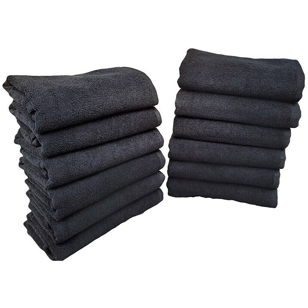 Mira Home 12'li Boya Tutmayan Mikrofiber El Yüz Spor Kuaför Havlusu 50X90 cm - 50 x 90 cm - Siyah El / Yüz Havlusu Fiyatı