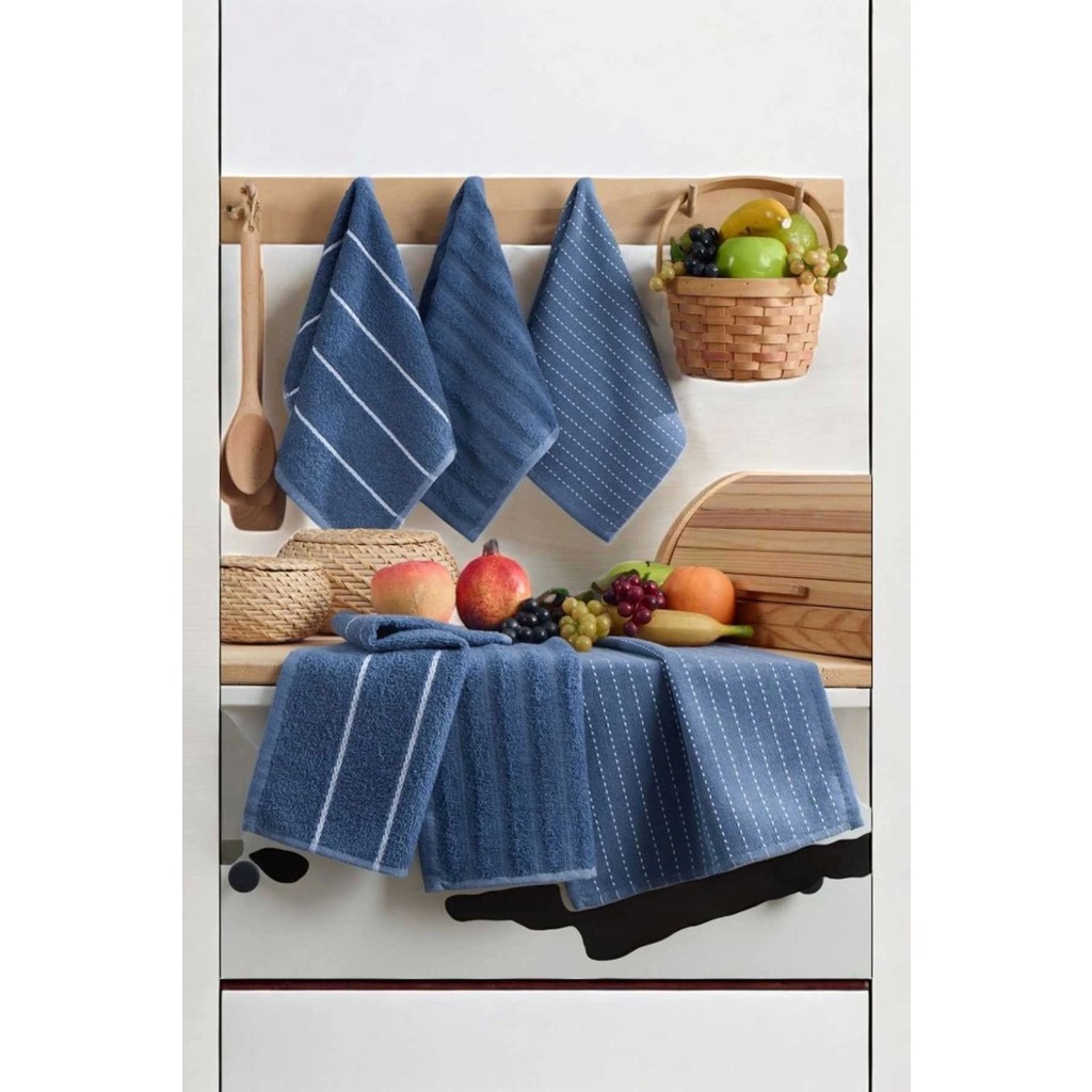 Mira Home 6 Lı Luna Naturel Mutfak Havlu Seti Pamuklu 30 x 50 cm Lacivert - 30 x 50 cm El / Yüz Havlusu Fiyatı
