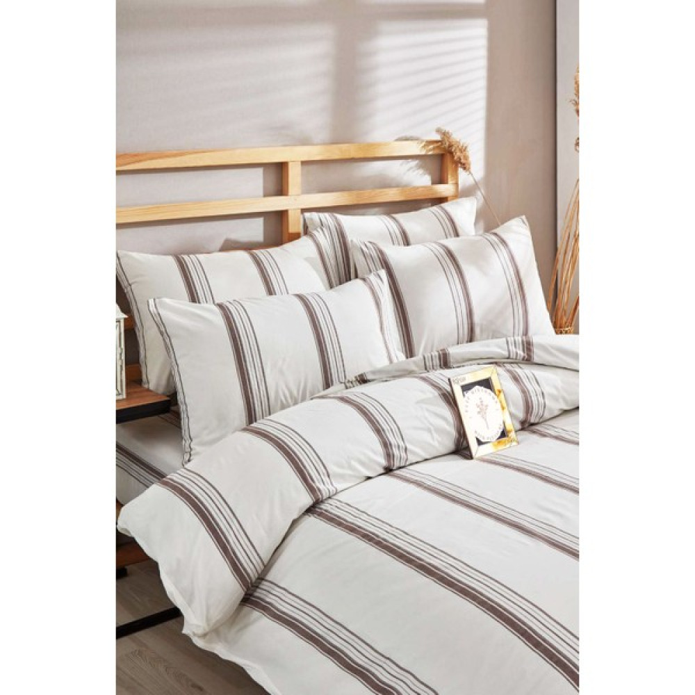 Mira Home Çift Kişilik Çizgili Desen Nevresim Seti ( Nevresim + Yastık Kılıfı ) - 200 x 220 cm - Kahve Nevresim Takımı Fiyatı