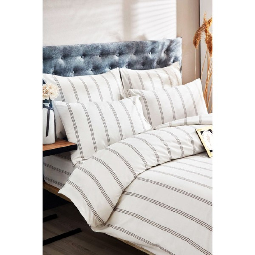 Mira Home Çift Kişilik Çizgili Desen Nevresim Seti ( Nevresim + Yastık Kılıfı ) - 200 x 220 cm - Krem Nevresim Takımı Fiyatı