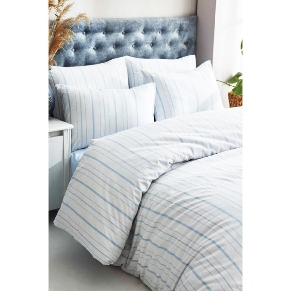 Mira Home Çift Kişilik Çizgili Desen Nevresim Seti ( Nevresim + Yastık Kılıfı ) - 200 x 220 cm - Mavi Nevresim Takımı Fiyatı
