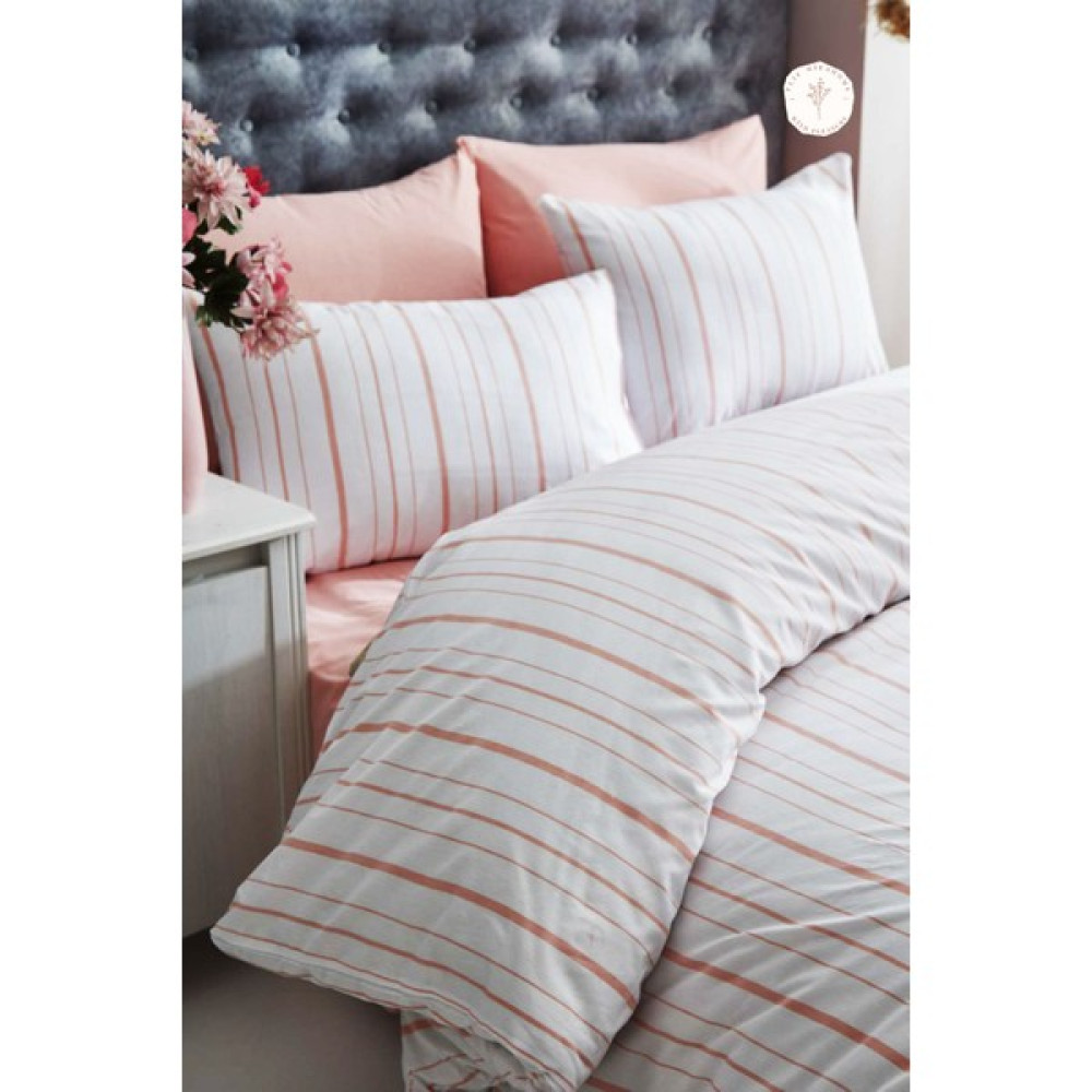 Mira Home Çift Kişilik Çizgili Desen Nevresim Seti ( Nevresim + Yastık Kılıfı ) - 200 x 220 cm - Turuncu Nevresim Takımı Fiyatı