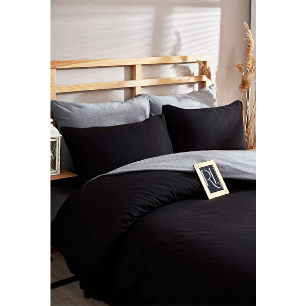 Mira Home Çift Kişilik Düz Renk Nevresim Seti ( Nevresim + Yastık Kılıfı ) - 200 x 220 cm - Siyah - Gri Nevresim Takımı Fiyatı