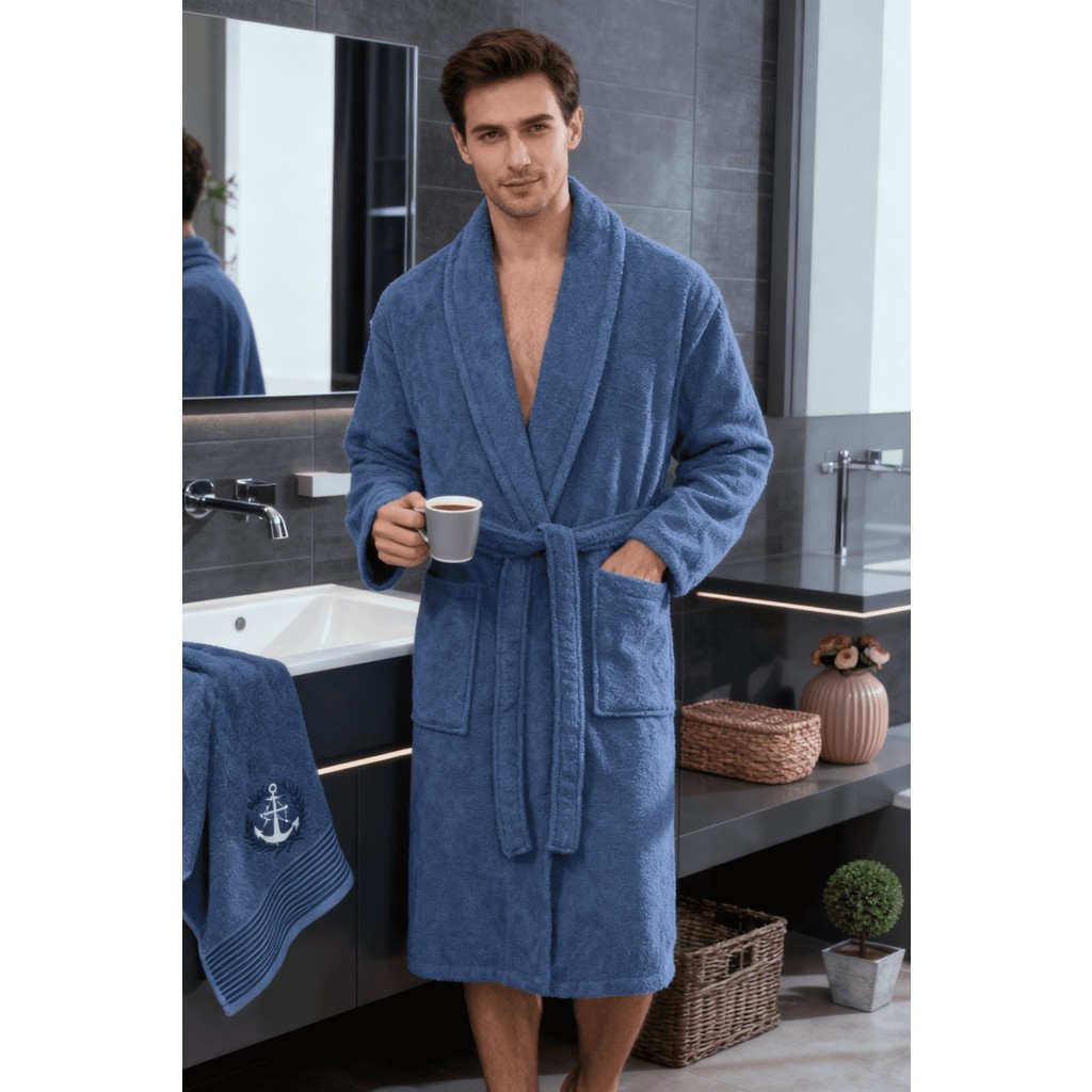 Mira Home Erkek Havlulu Banyo Bornoz Takımı %100 Pamuklu Lacivert - L - XL El / Yüz Havlusu Fiyatı