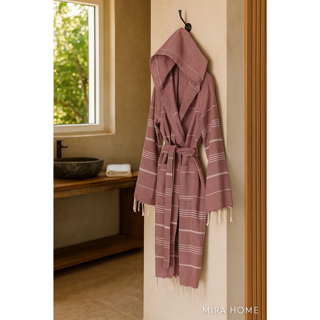 Mira Home Kapüşonlu Kadın / Erkek Peştemal Bornoz Soft %100 Pamuklu Natural - Bordo - XL Bornoz Fiyatı