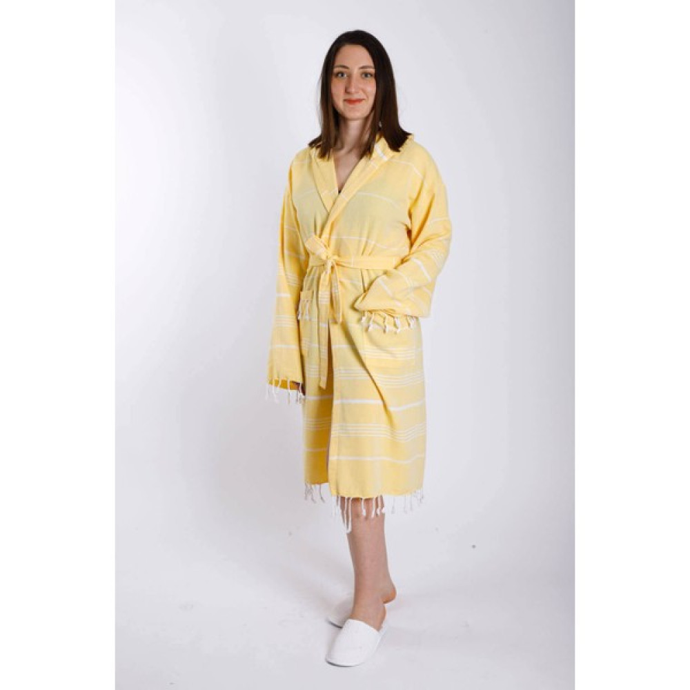 Mira Home Kapüşonlu Kadın / Erkek Peştemal Bornoz Soft %100 Pamuklu Natural - Sarı - 2XL Bornoz Fiyatı