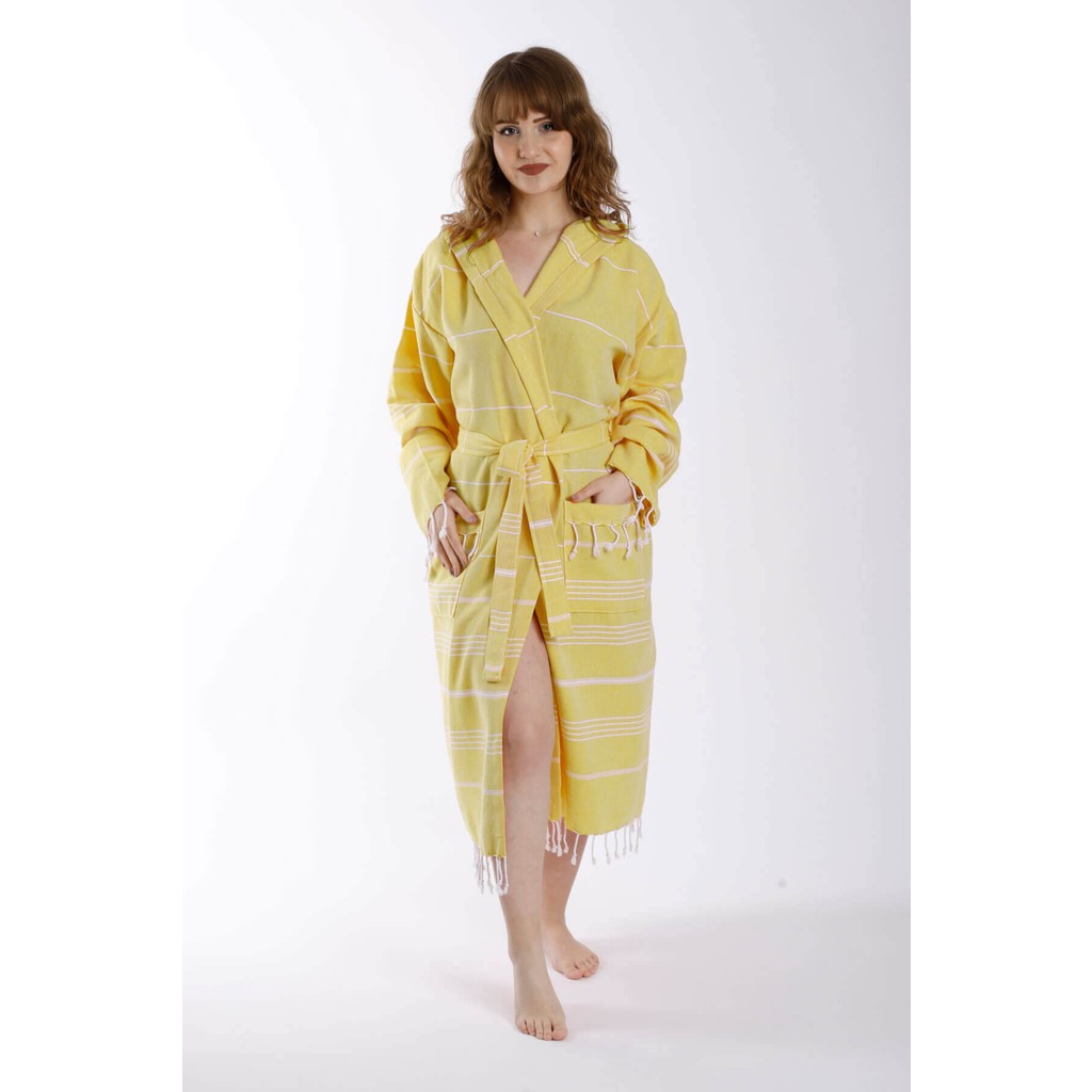 Mira Home Kapüşonlu Kadın / Erkek Peştemal Bornoz Soft %100 Pamuklu Natural - Sarı - S Bornoz Fiyatı