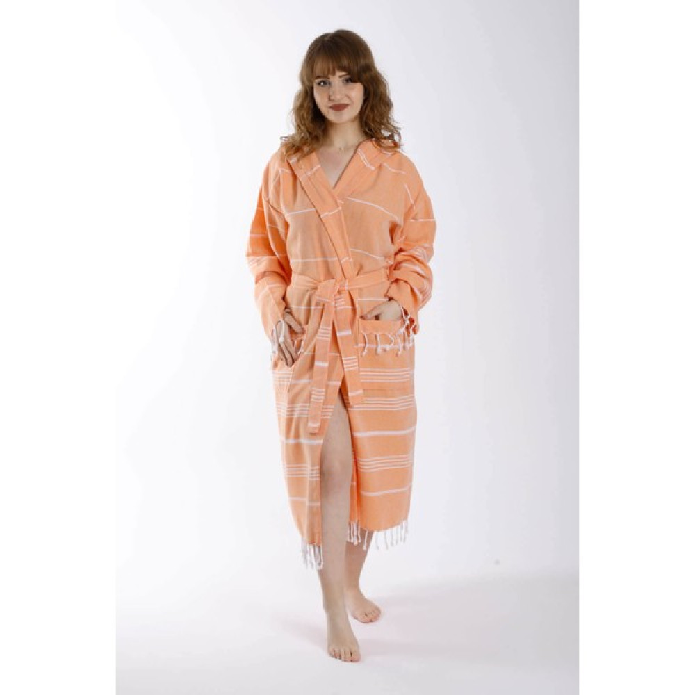 Mira Home Kapüşonlu Kadın / Erkek Peştemal Bornoz Soft %100 Pamuklu Natural - Somon - XL Bornoz Fiyatı