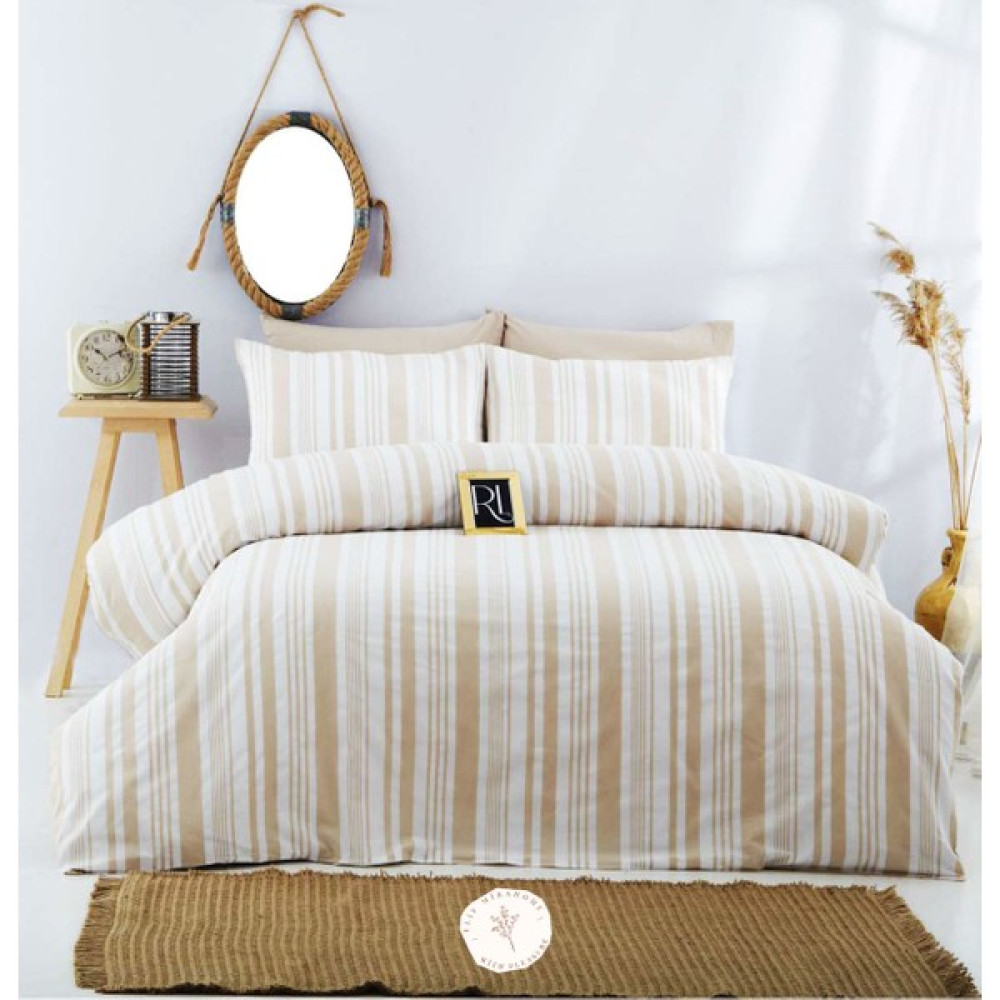 Mira Home Tek Kişilik Çizgili Desen Nevresim Seti ( Nevresim + Yastık Kılıfı ) - 160 x 200 cm - Bej Nevresim Takımı Fiyatı