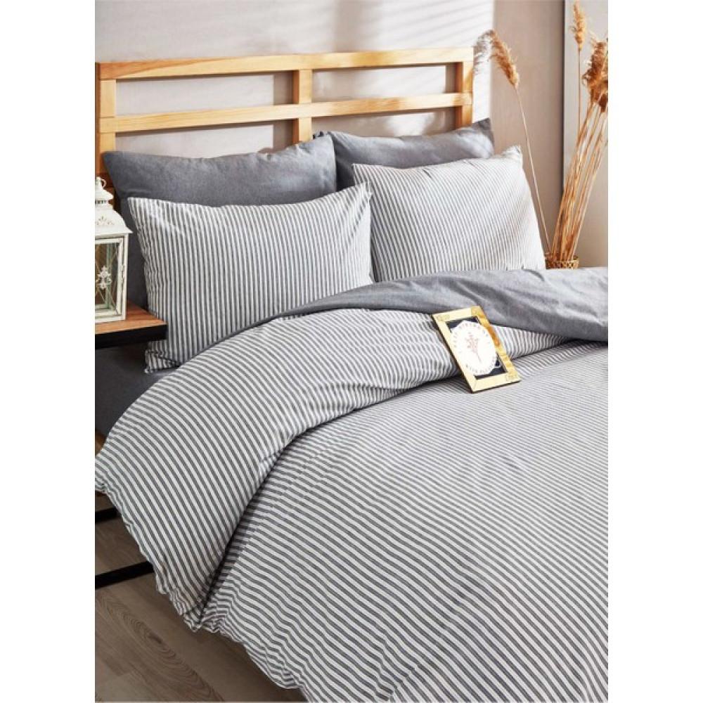 Mira Home Tek Kişilik Çizgili Desen Nevresim Seti ( Nevresim + Yastık Kılıfı ) - 160 x 200 cm - Gri Nevresim Takımı Fiyatı