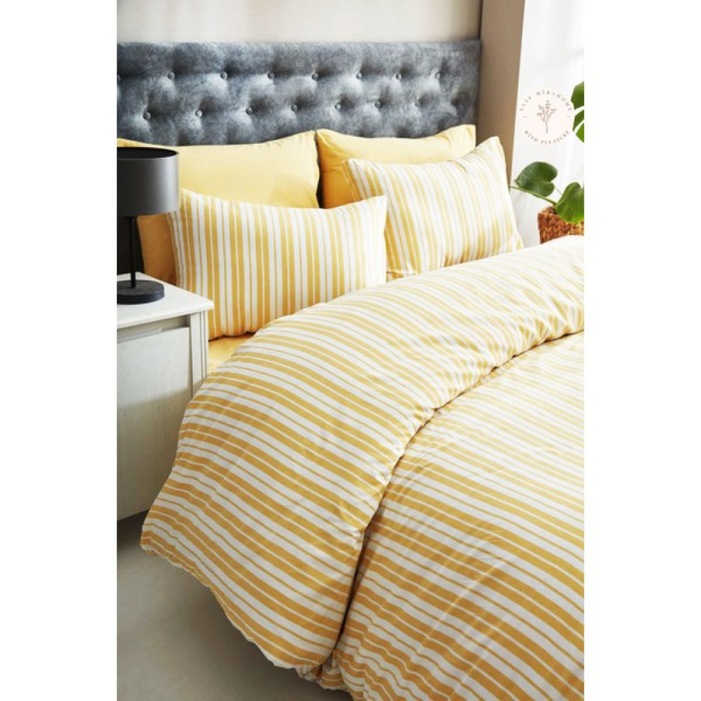 Mira Home Tek Kişilik Çizgili Desen Nevresim Seti ( Nevresim + Yastık Kılıfı ) - 160 x 200 cm - Sarı Nevresim Takımı Fiyatı