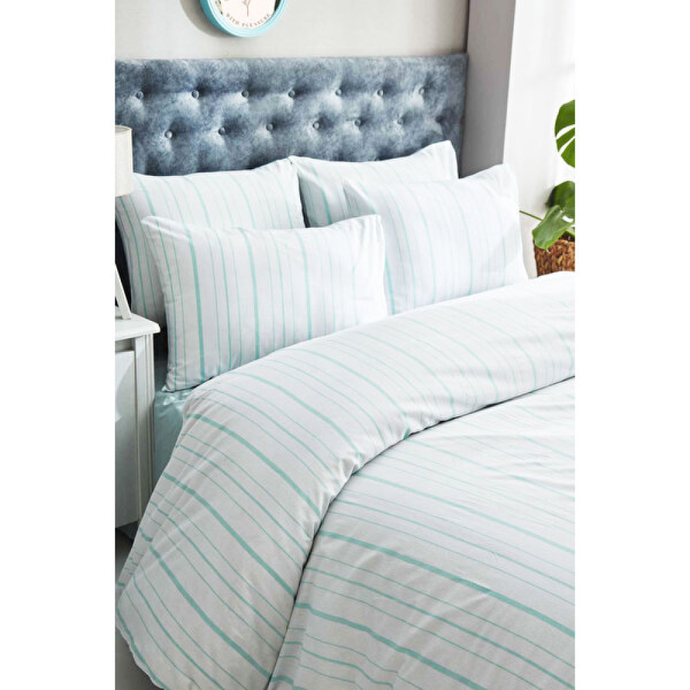 Mira Home Tek Kişilik Çizgili Desen Nevresim Seti ( Nevresim + Yastık Kılıfı ) - 160 x 200 cm - Yeşil Nevresim Takımı Fiyatı
