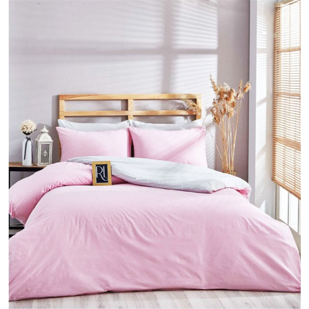 Mira Home Tek Kişilik Düz Renk Nevresim Seti ( Nevresim + Yastık Kılıfı ) - 160 x 200 cm - Pembe - Gri Nevresim Takımı Fiyatı