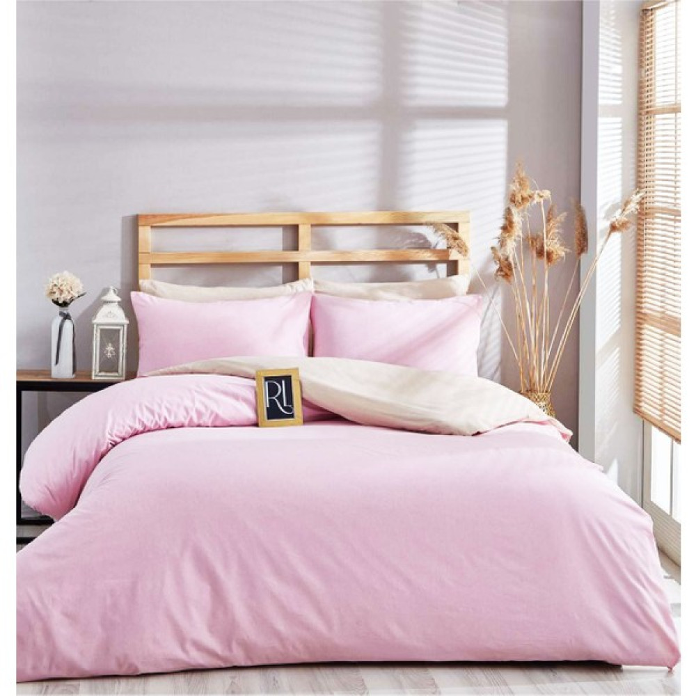 Mira Home Tek Kişilik Düz Renk Nevresim Seti ( Nevresim + Yastık Kılıfı ) - 160 x 200 cm - Pembe - Krem Nevresim Takımı Fiyatı