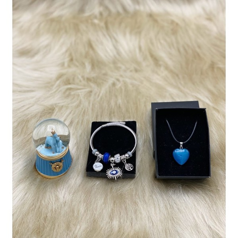 Mirabella Gift Charmlı Pandora Paslanmaz Çelik Ayarlanabilir Çelik Bileklik , Geyik Temalı Mini Işıklı Kar Küresi ve Doğaltaş Kolye Altın, Takı & Aksesuar Fiyatı
