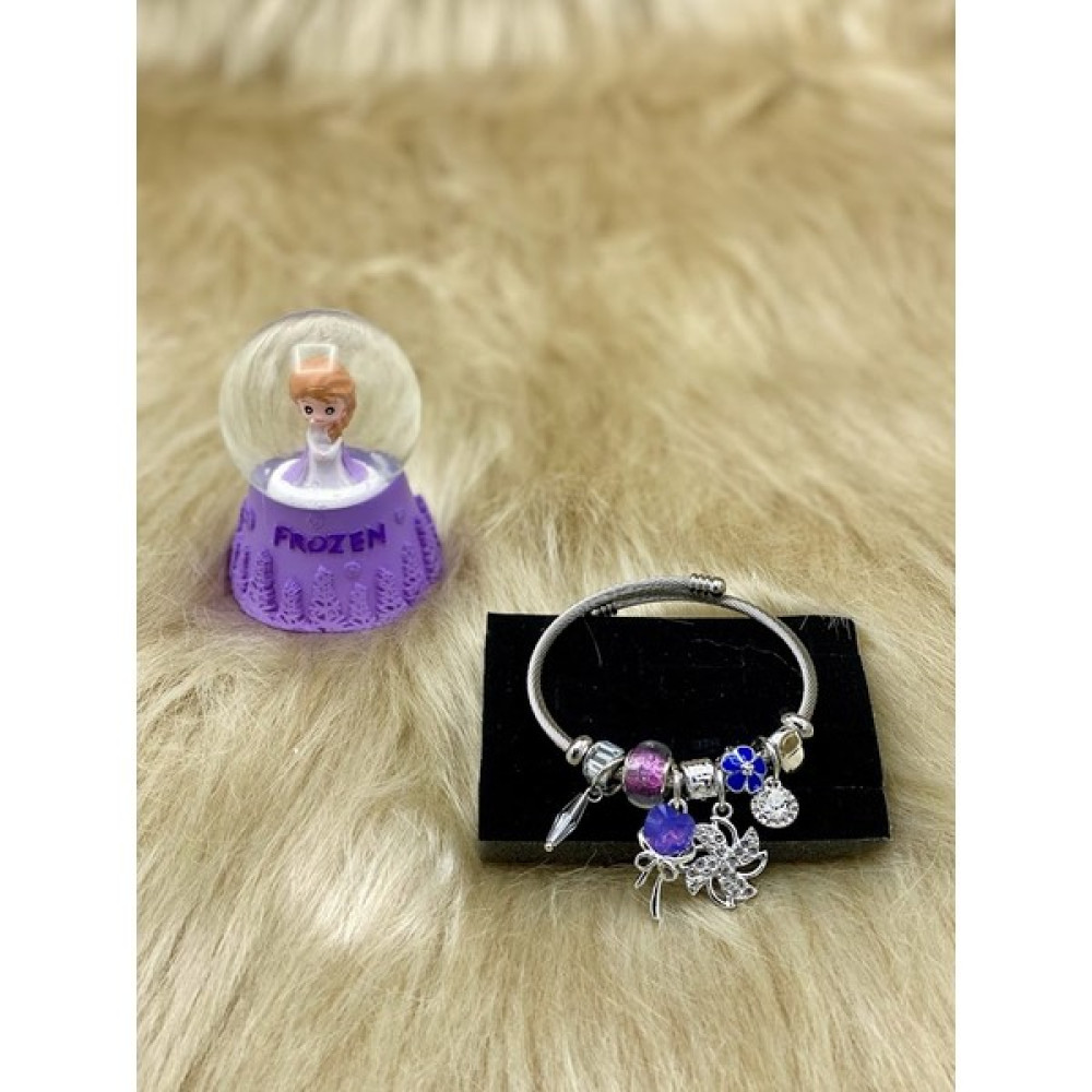 Mirabella Gift Charmlı Pandora Paslanmaz Çelik Ayarlanabilir Çelik Bileklik ve Frozen Temalı Mini Işıklı Kar Küresi Altın, Takı & Aksesuar Fiyatı