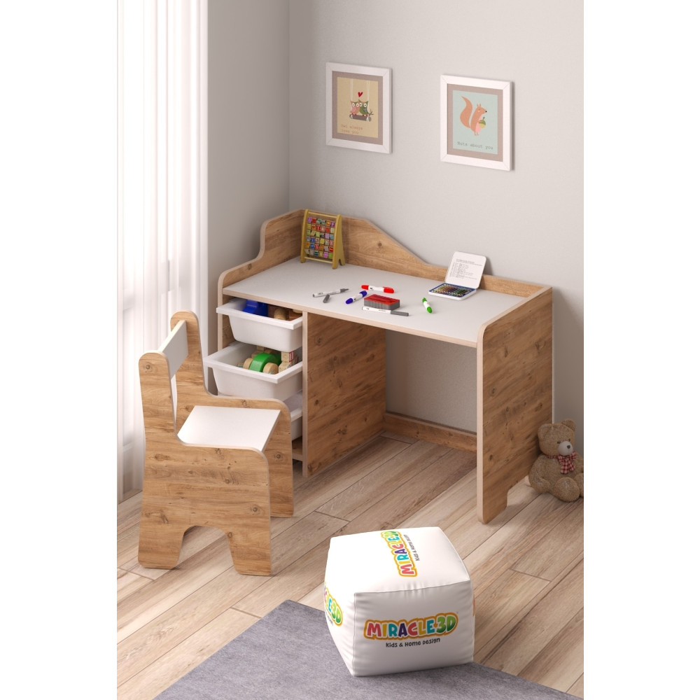 MİRACLE 3D Çocuk Oyun Aktivite Masası 90x45 Cm 3 Sepetli Çocuk Çalışma Masası Sırt Dayamalı Sandalye Bebek-Çocuk Odası Fiyatı