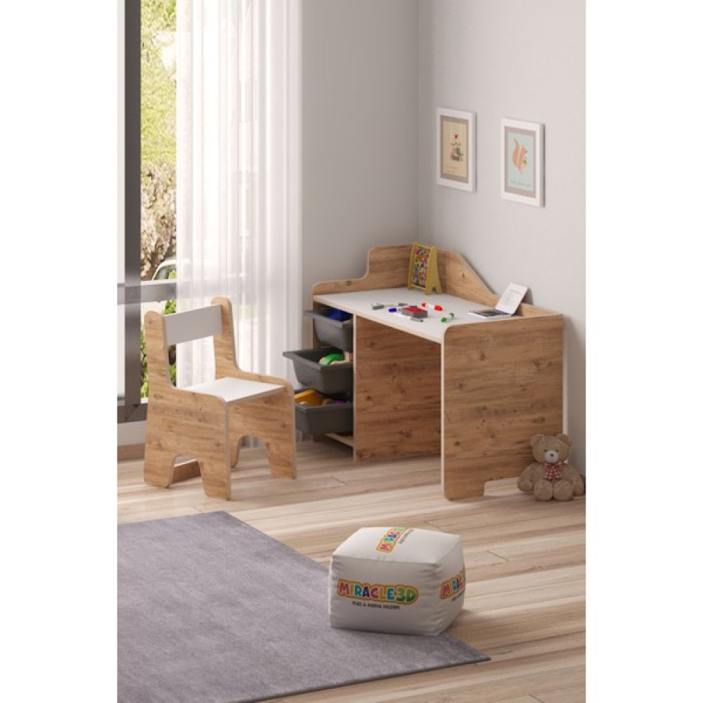 Miracle 3D Çocuk Oyun Aktivite Masası 90X45 cm 3 Sepetli Çocuk Çalışma Masası Sırt Dayamalı Sandalye - Ceviz Bebek Odası Tekstili Fiyatı