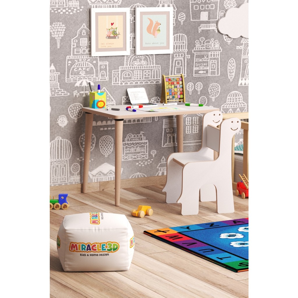 Miracle 3D Çocuk Oyun Etkinlik Çalışma Masası ve Sırt Dayamalı Sandalye Aktivite Masası - Beyaz Standart Sandalye Fiyatı