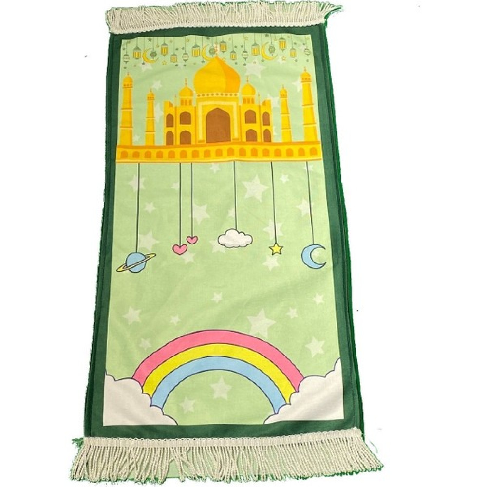 Miracle Gifts Gökkuşağı Çocuk Seccadesi 45X90 cm - Yeşil - 45 x 90 cm Seccade Fiyatı