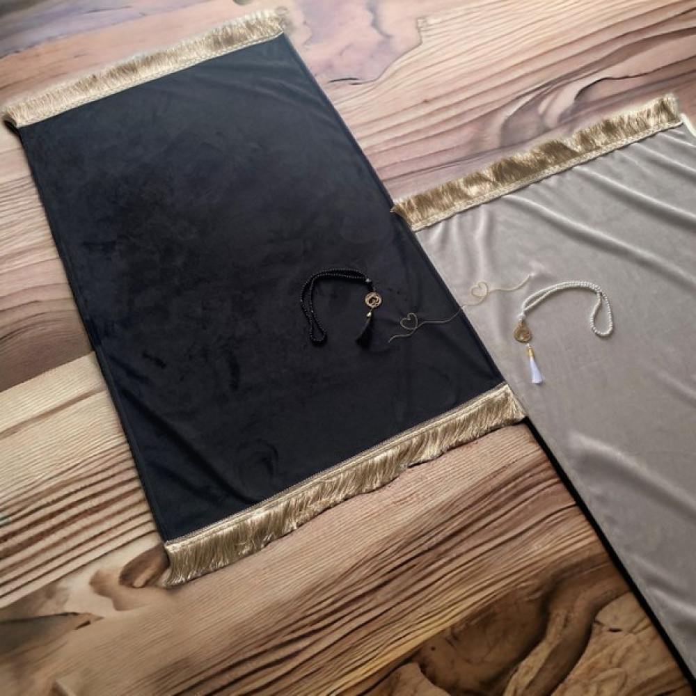 Miracle Gifts Minimal Kalpli Desenli Kadife Seccade - 70 x 110 cm - Siyah - Bej Seccade Fiyatı
