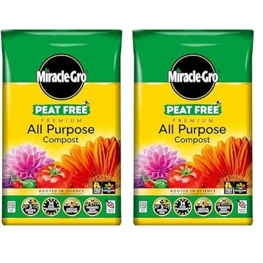 Miracle-Gro PEAT FREE Premium All Purpose Compost, 50 Litres,Brown (Pack of 2)