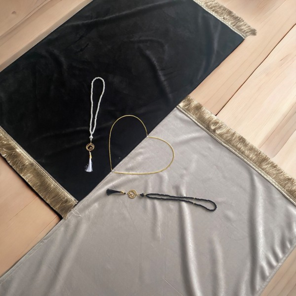 Miraclegifts Kalpli Minimal Desenli Kadife Seccade - 70 x 110 cm - Bej - Siyah Seccade Fiyatı