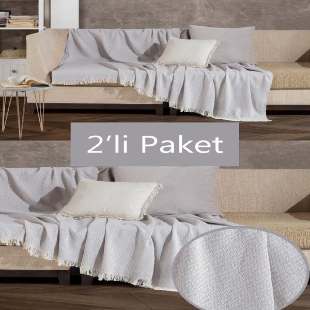 Miracolo Home 2 Adet Pratik Optimal Kaymaz Tasarım 180X220 cm Burçak Desen Koltuk Örtüsü Önden Saçaklı - Açık Gri - 180 x 220 cm Koltuk & Kanepe Örtüsü Fiyatı