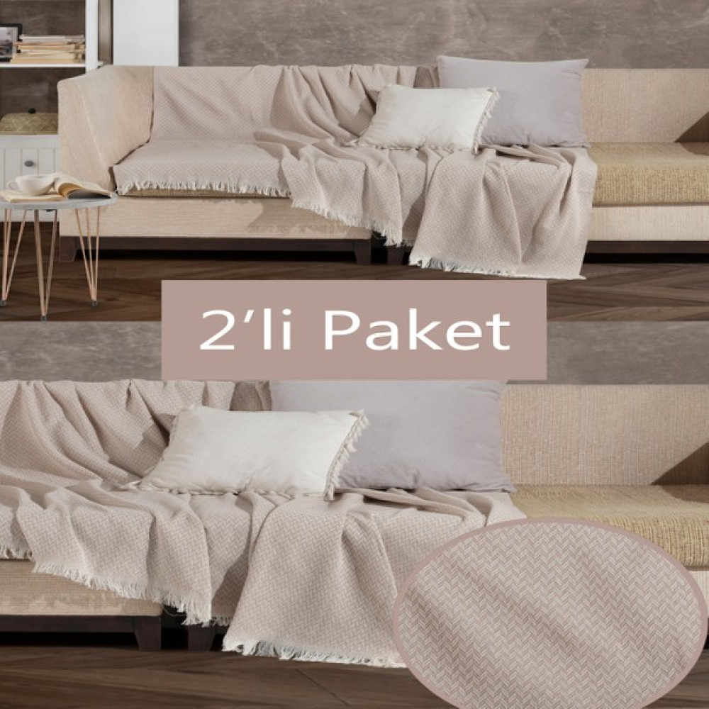 Miracolo Home 2 Adet Pratik Optimal Kaymaz Tasarım 180X220 cm Burçak Desen Koltuk Örtüsü Önden Saçaklı - Bej - 180 x 220 cm Koltuk & Kanepe Örtüsü Fiyatı