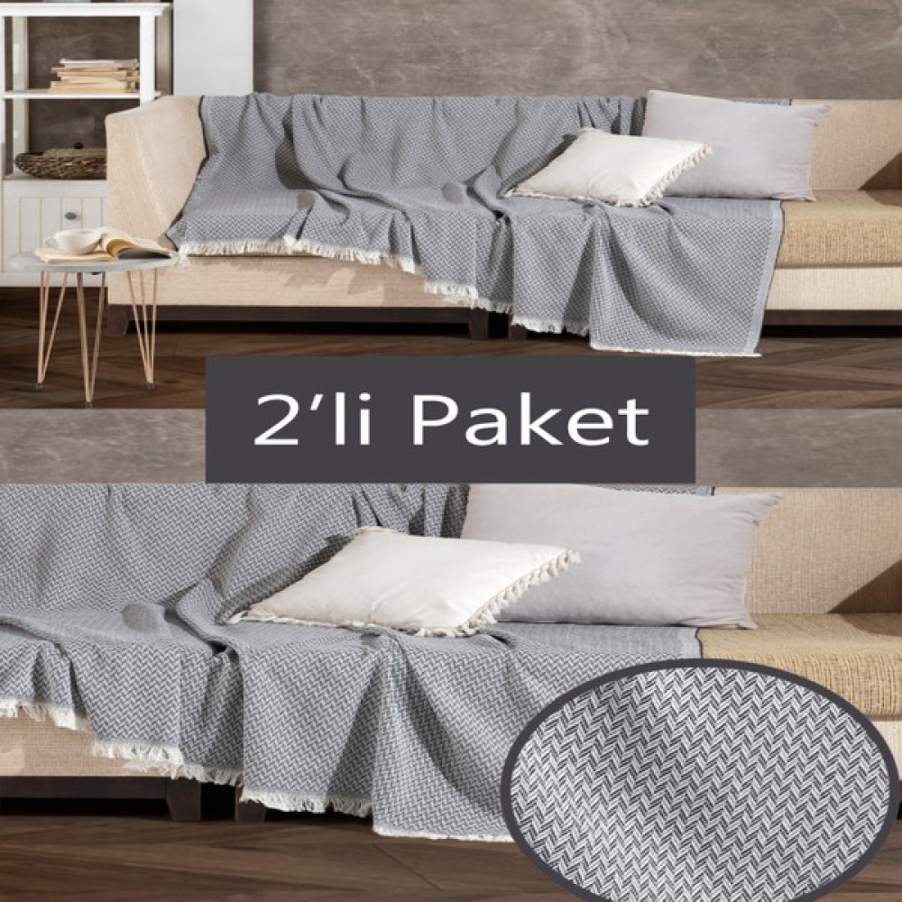 Miracolo Home 2 Adet Pratik Optimal Kaymaz Tasarım 180X220 cm Burçak Desen Koltuk Örtüsü Önden Saçaklı - Siyah - 180 x 220 cm Koltuk & Kanepe Örtüsü Fiyatı