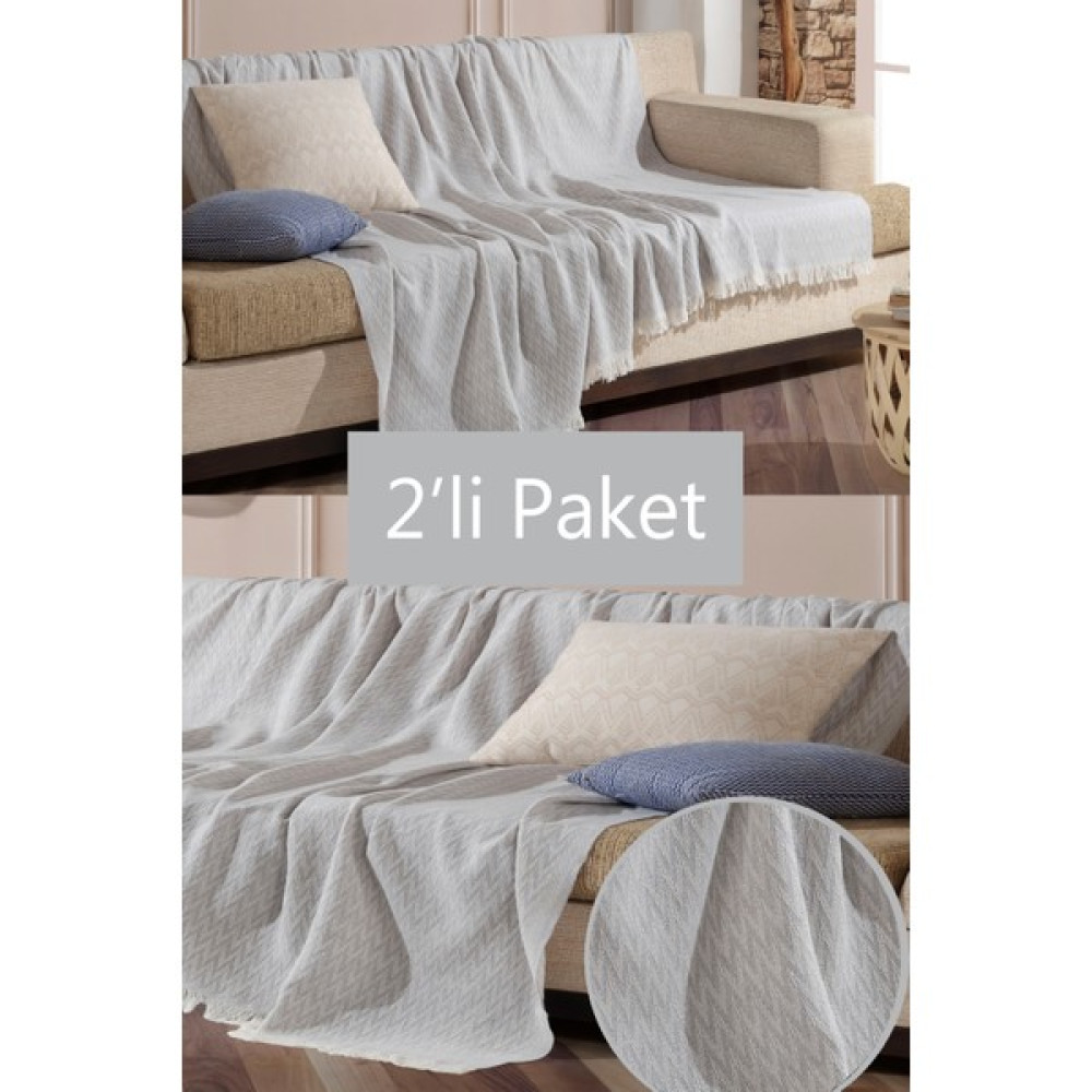 Miracolo Home 2'li Set Pratik Optimal Kaymaz Tasarım 180X220 cm Koltuk Örtüsü Önden Saçaklı-Açık Gri - Açık Gri - 180 x 220 cm Koltuk & Kanepe Örtüsü Fiyatı