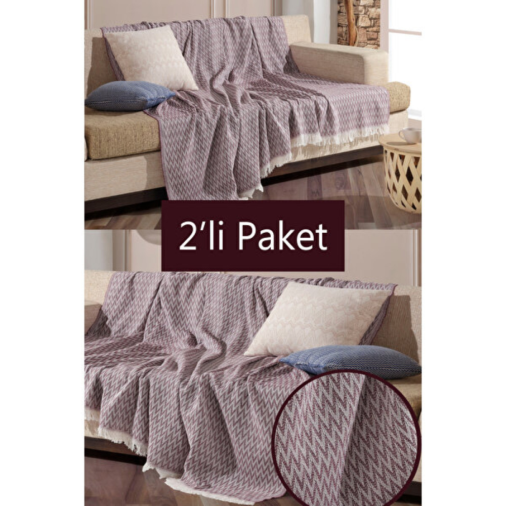 Miracolo Home 2'li Set Pratik Optimal Kaymaz Tasarım 180X220 cm Koltuk Örtüsü Önden Saçaklı-Bordo - Bordo - 180 x 220 cm Koltuk & Kanepe Örtüsü Fiyatı